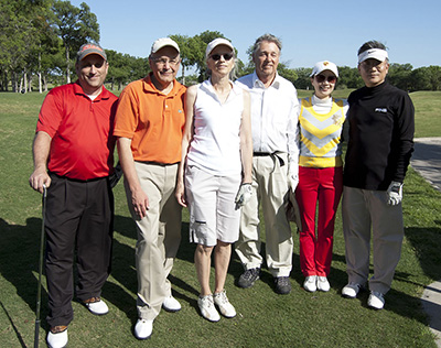 From left: Dr. Rob Rennaker, Dr. Bruce Gnade, Linda Gnade, Dr. Hobson Wildenthal, Sun Kim and Dr. Moon Kim participated in the 21st Annual UT Dallas Golf Tournament and Scholarship Fundraiser.
